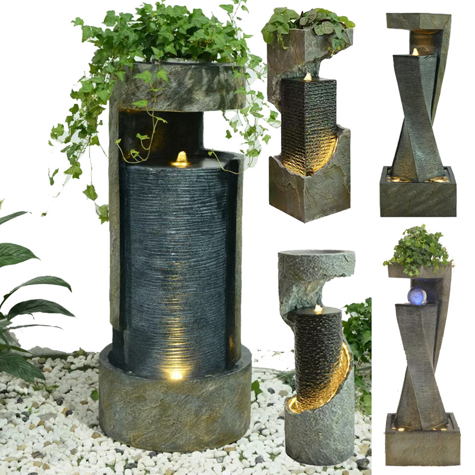 Hot Stone Shape Planting Green Planters Indoor Waterfall  Room Solar Water Fountain Feature Outdoor