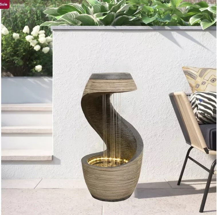 New Arrival Modern Water Feature Fall Solar Water Fountain Outdoor with LED Lights for Home Decor