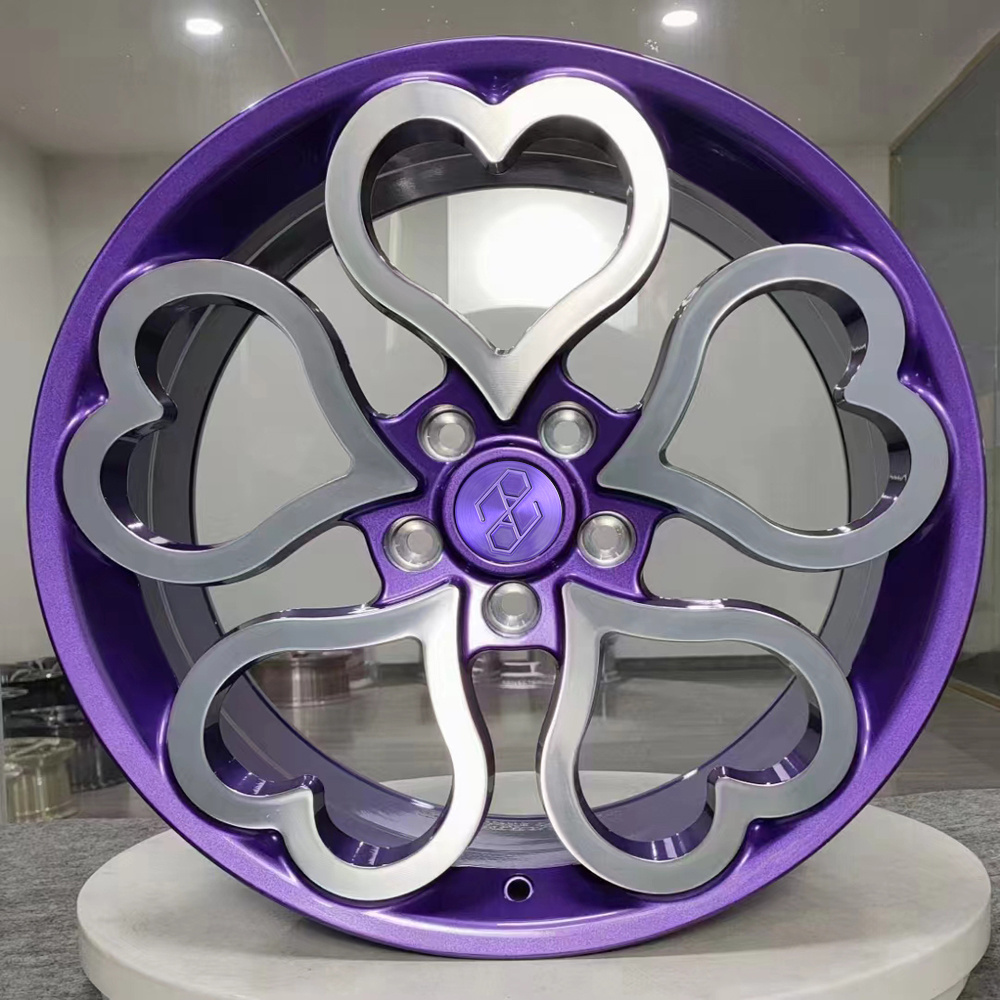 Pengzhen custom 20 21 22 inch 5x114.3 purple love heart shaped car alloy wheels rims for tesla model 3