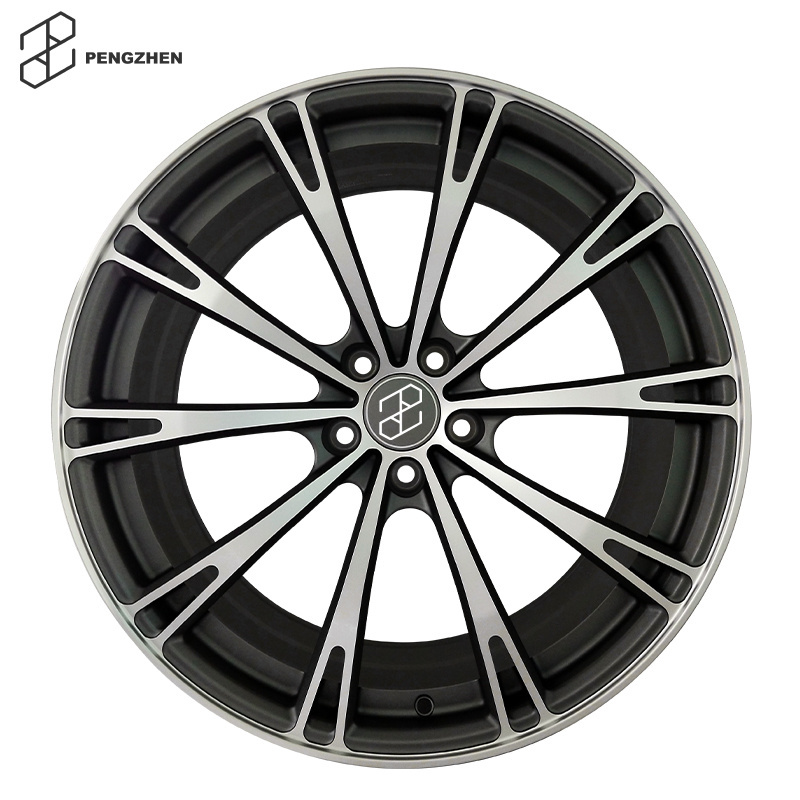 Pengzhen 20 inch Gloss black 5x112 Multi Spoke Black Rims Facing Machine Sliver Lip 20