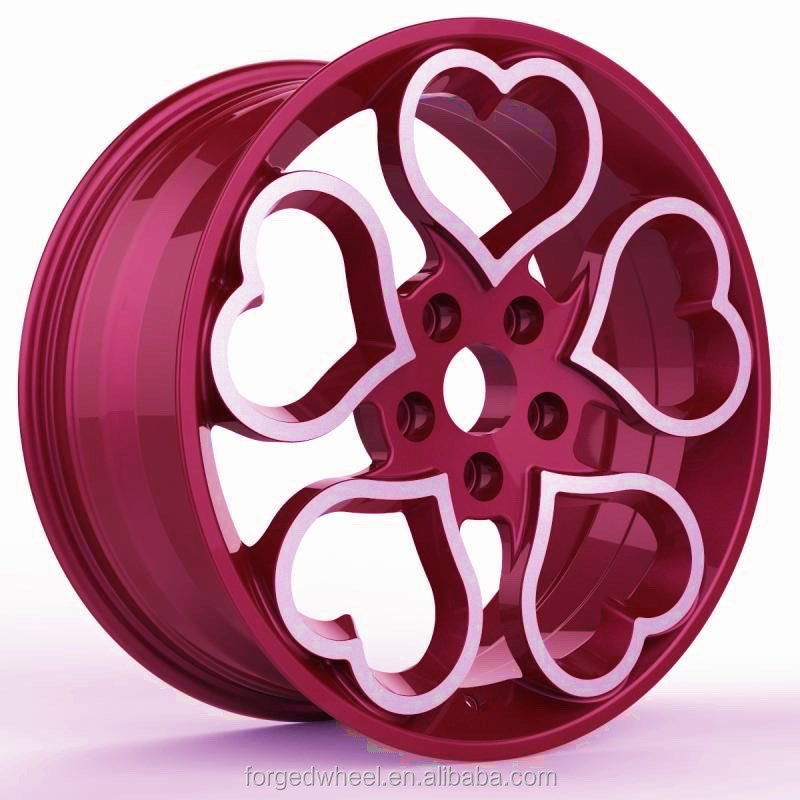 Pengzhen custom forged car alloy wheels rims with hearts 16 17 18 19 inch 5 holes pink  rose red small wheel rims 5x112 for bmw