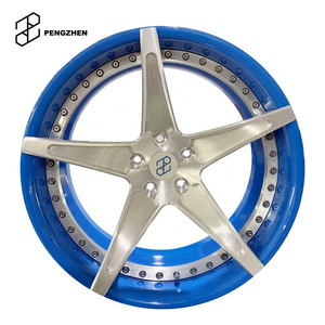 Pengzhen 2 Pieces Forged Star Shaped 20 Inch 5 Spoke Wheels  Blue Center Piece Silver Car Rim For BMW m6