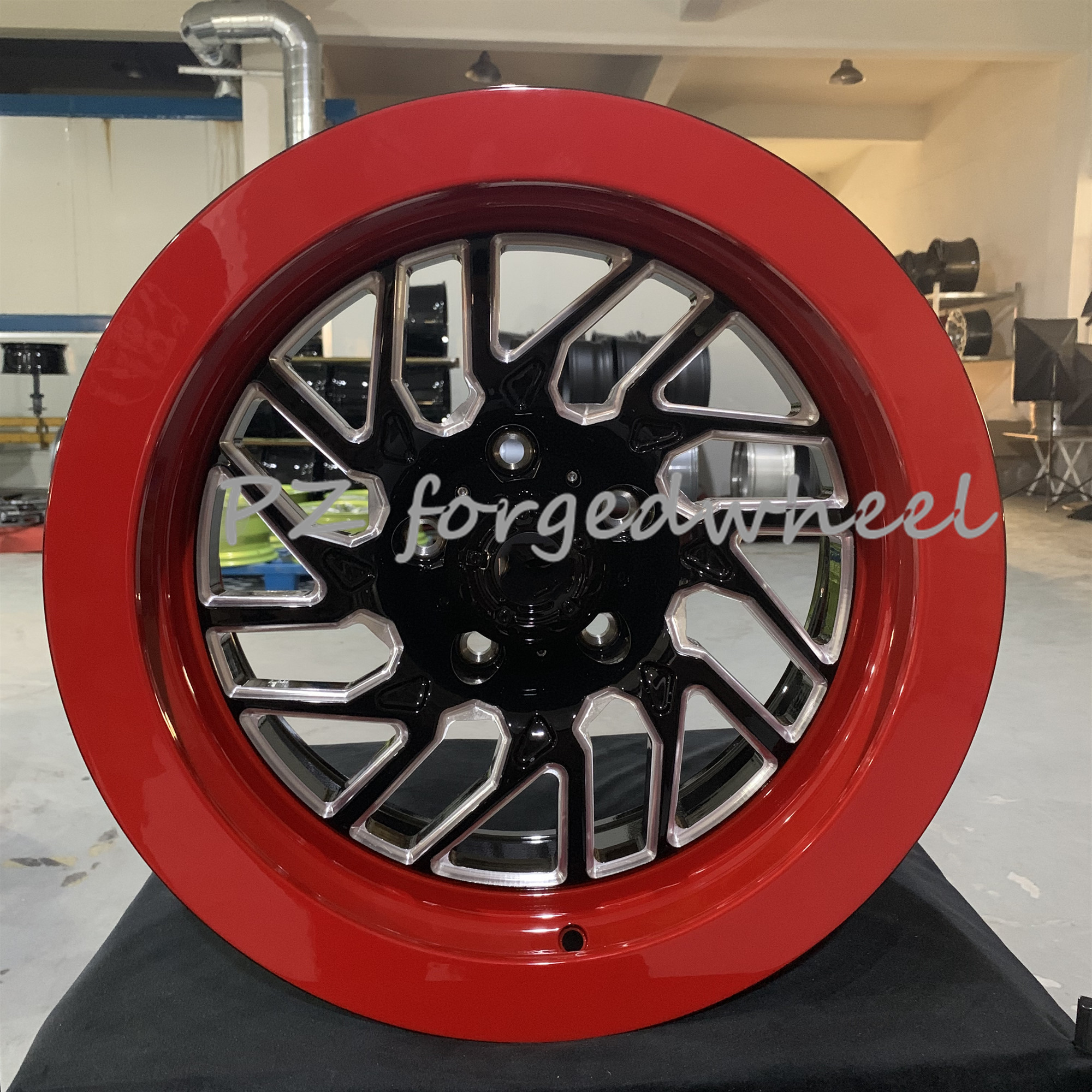 Pengzhen 20 inch One-Piece 5x130 Deep Lip Red and Black 8 Spoke Car Rims Forged Alloy Wheels for Porsche