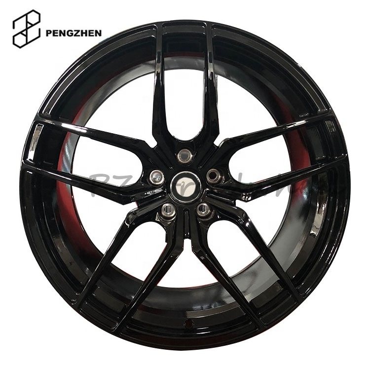 PengZhen hot sale customized five spoke gloss  black 5 Hole Passenger Car Wheels 20 inch black 5x112 rims for audi