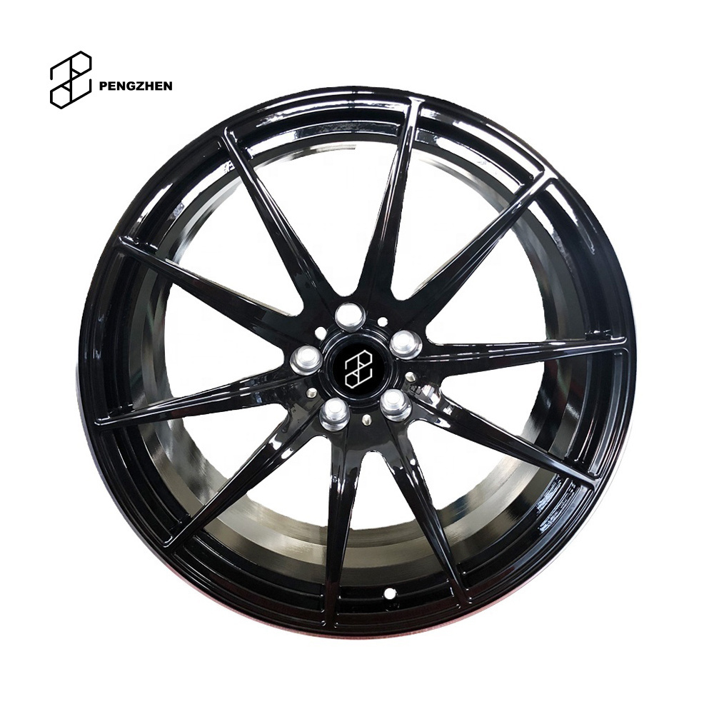 PENGZHEN gloss black with chrome lip alloy wheels 5x114.3 pcd 17 18 19 20 inch forged wheels rims for tesla