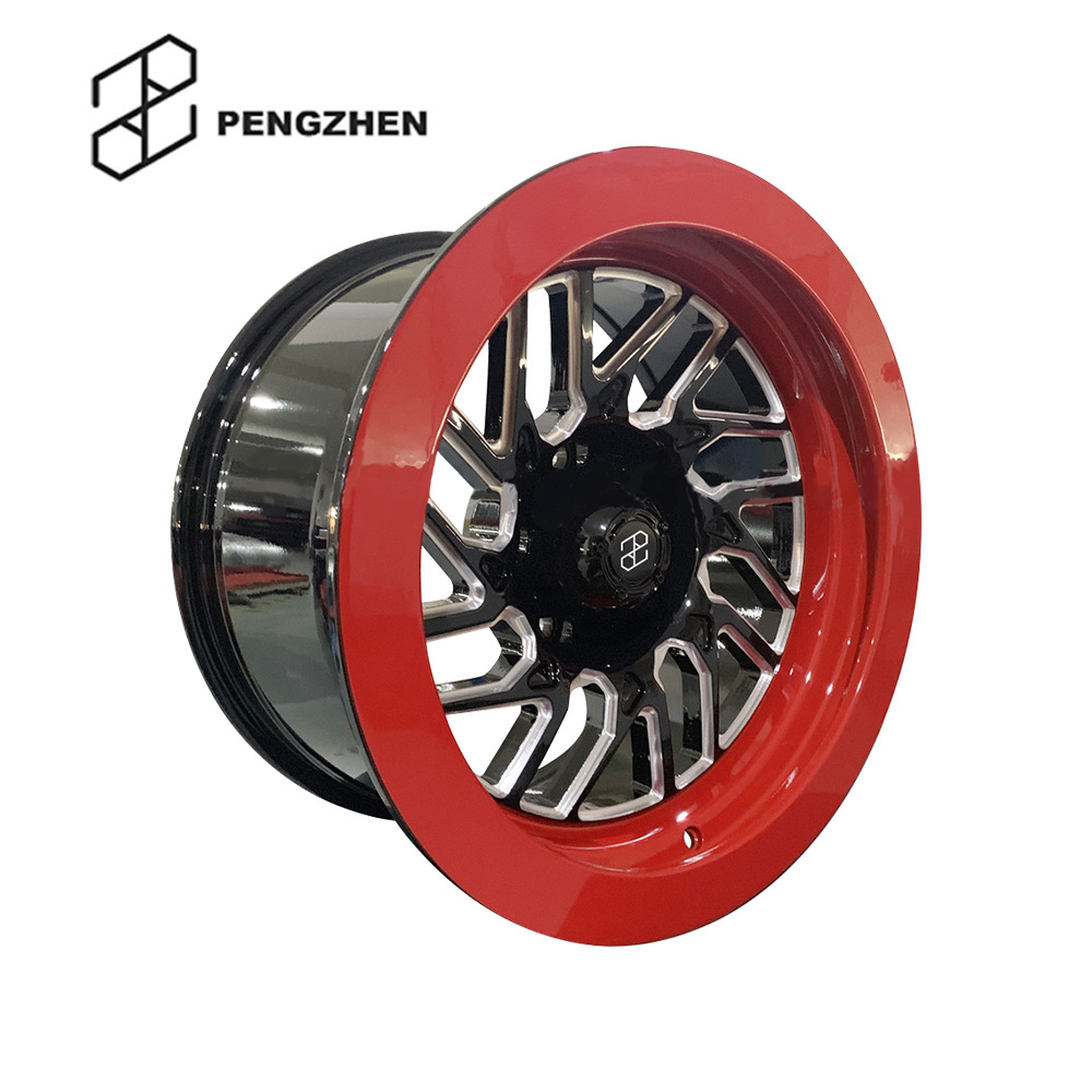 Pengzhen 20 inch One-Piece 5x130 Deep Lip Red and Black 8 Spoke Car Rims Forged Alloy Wheels for Porsche