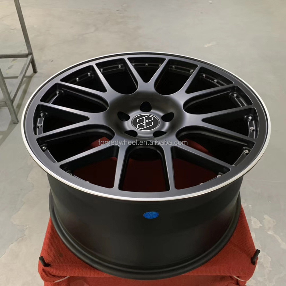 Pengzhen 19 20 inch 5x114.3 7 Spoke Black Matt Rim Silver Edge Forged Alloy One Piece Wheels for Tesla