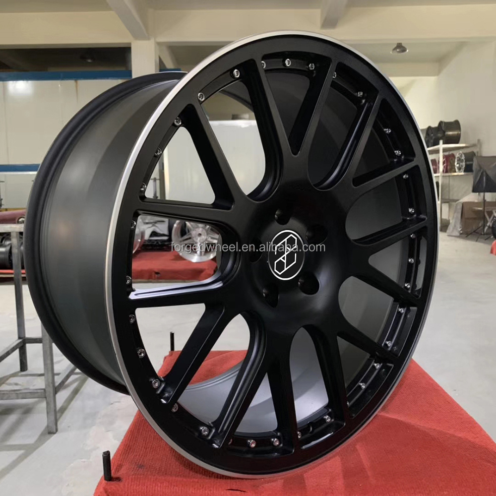 Pengzhen 19 20 inch 5x114.3 7 Spoke Black Matt Rim Silver Edge Forged Alloy One Piece Wheels for Tesla