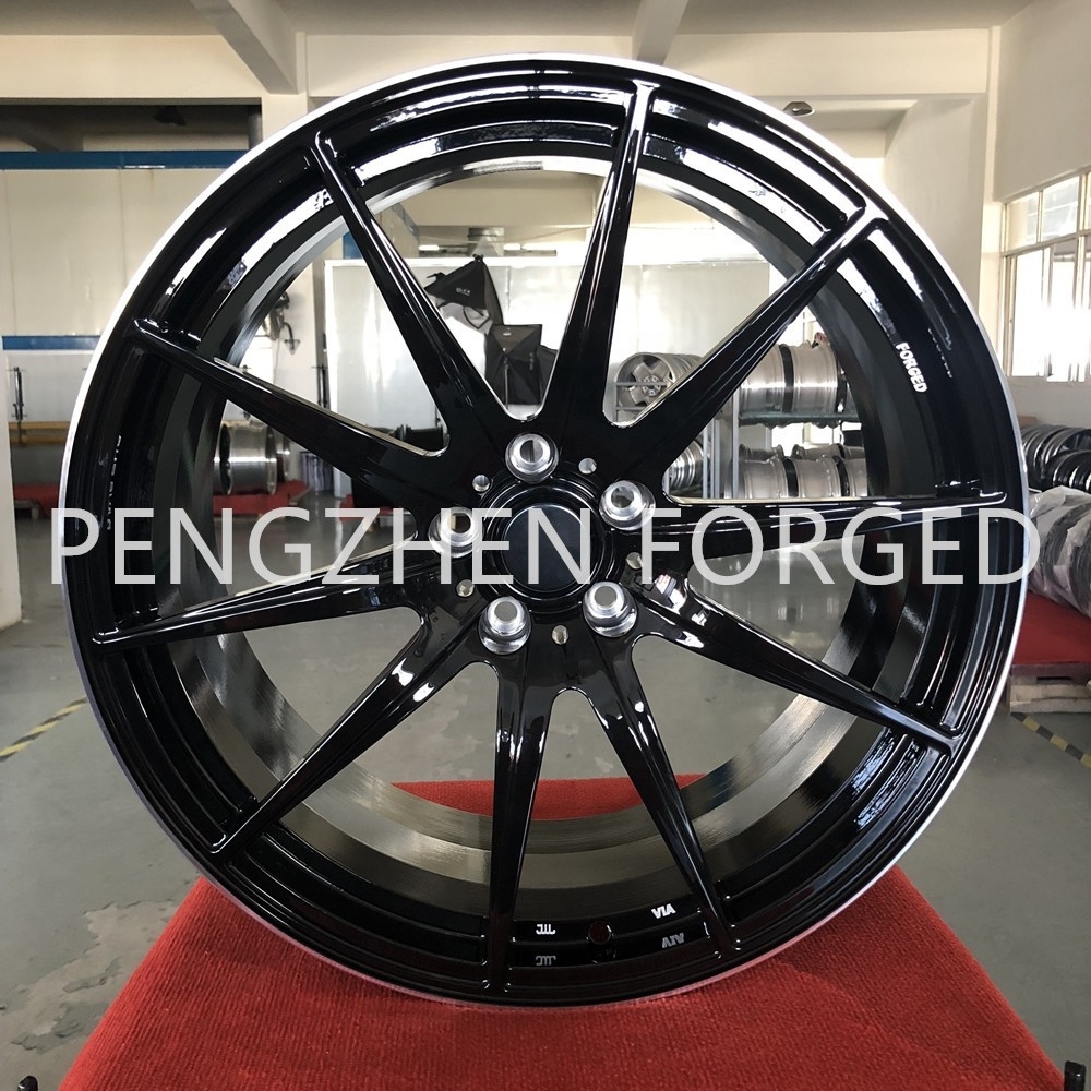 PENGZHEN gloss black with chrome lip alloy wheels 5x114.3 pcd 17 18 19 20 inch forged wheels rims for tesla