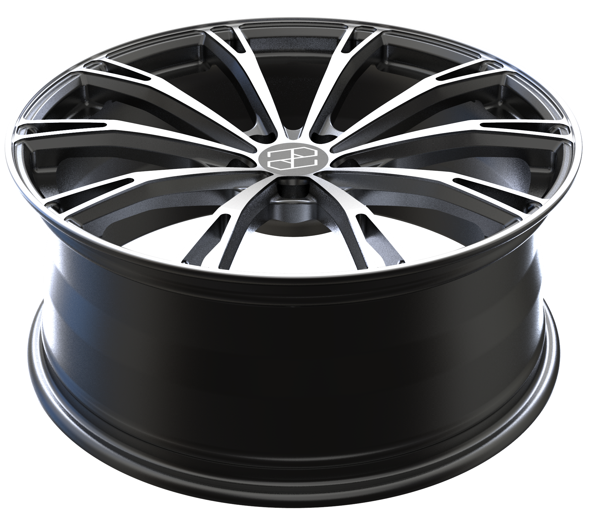 Pengzhen 20 inch Gloss black 5x112 Multi Spoke Black Rims Facing Machine Sliver Lip 20