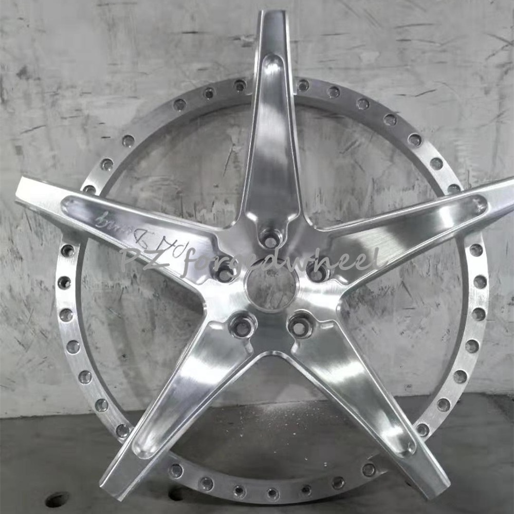 Pengzhen 2 Pieces Forged Star Shaped 20 Inch 5 Spoke Wheels  Blue Center Piece Silver Car Rim For BMW m6