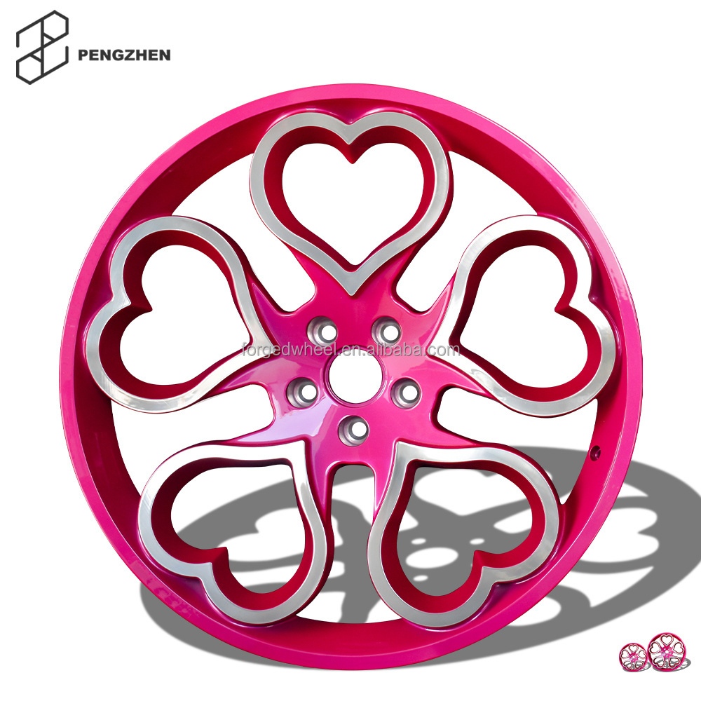 Pengzhen custom forged car alloy wheels rims with hearts 16 17 18 19 inch 5 holes pink  rose red small wheel rims 5x112 for bmw