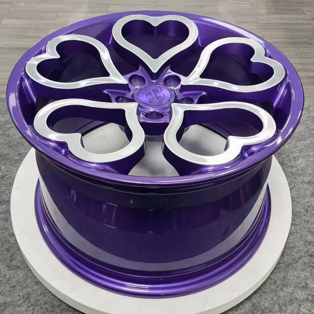 Pengzhen custom 20 21 22 inch 5x114.3 purple love heart shaped car alloy wheels rims for tesla model 3