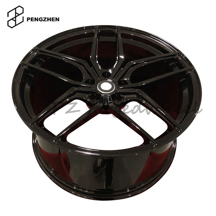 PengZhen hot sale customized five spoke gloss  black 5 Hole Passenger Car Wheels 20 inch black 5x112 rims for audi