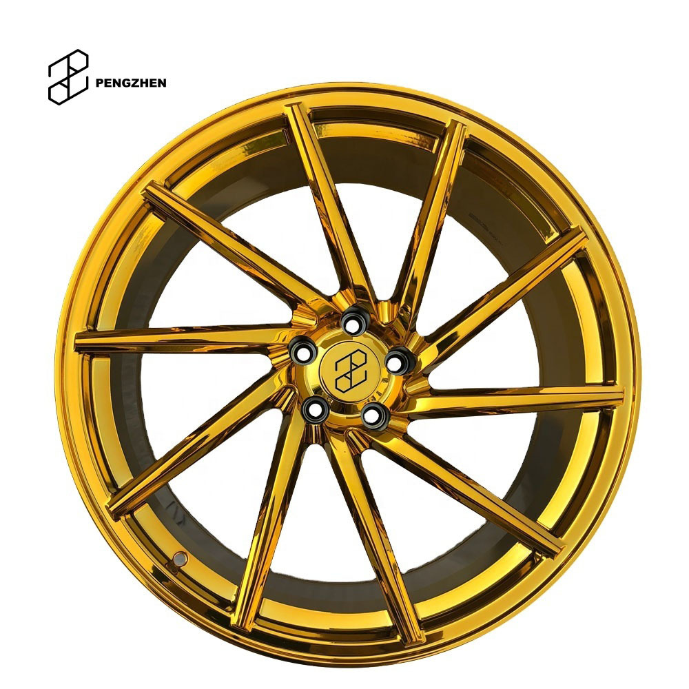 PENGZHEN custom high polish golden chrome  multiple spoke 19 20 21 22 24 26 inch sport car wheel rims