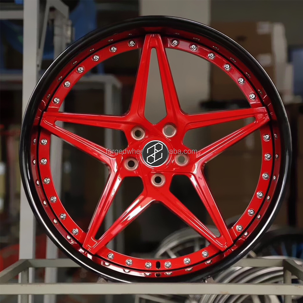 Pengzhen Gloss Black And Red Custom Deep Dish Rims 5 Star Spokes 19 Forged Alloy Car Wheels Rim For BMW e39