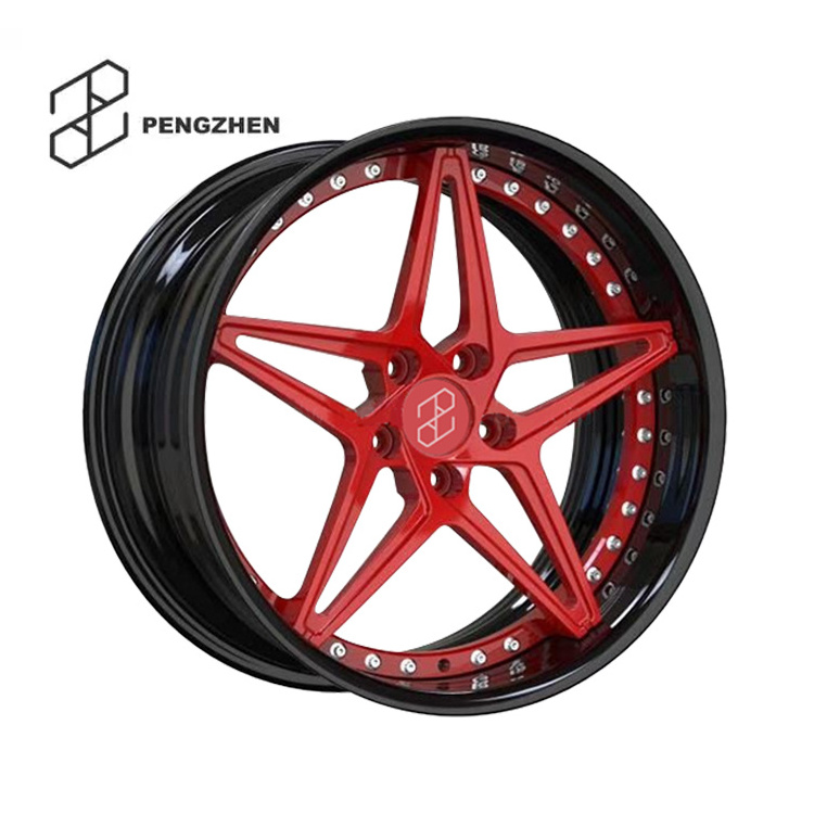 Pengzhen Gloss Black And Red Custom Deep Dish Rims 5 Star Spokes 19 Forged Alloy Car Wheels Rim For BMW e39