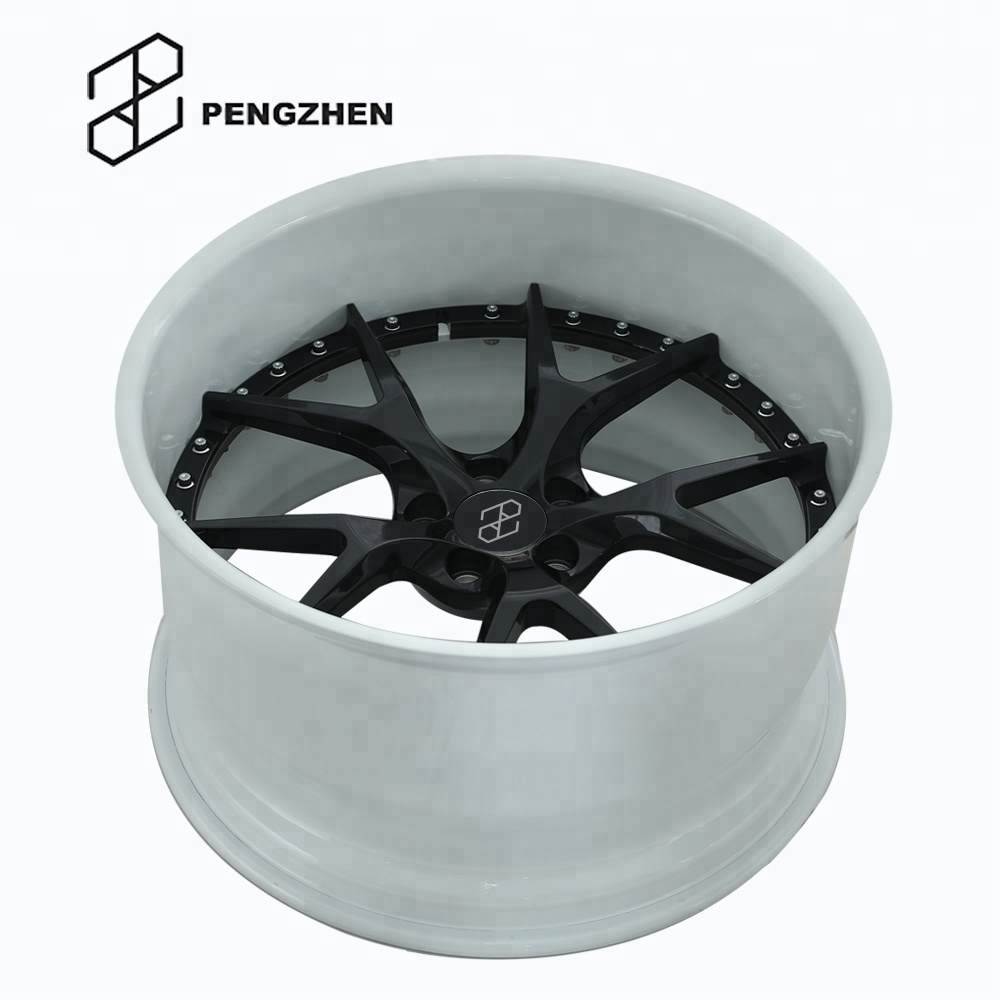 Pengzhen Black And White Custom Staggered 19 20 22 Inch Deep Dish 2 Piece 5 Lug 5x120 Racing Aluminum Alloy Wheels Rims For c6