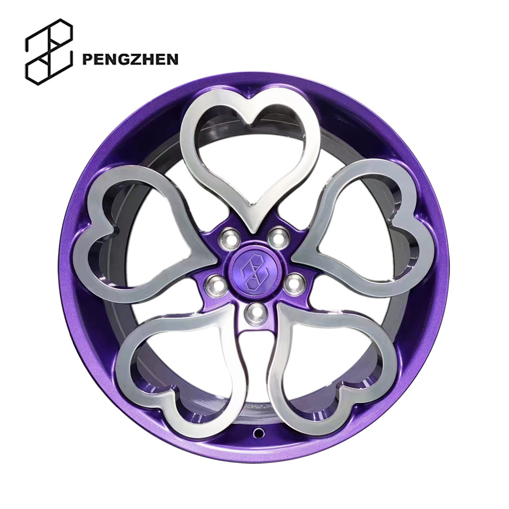 Pengzhen custom 20 21 22 inch 5x114.3 purple love heart shaped car alloy wheels rims for tesla model 3