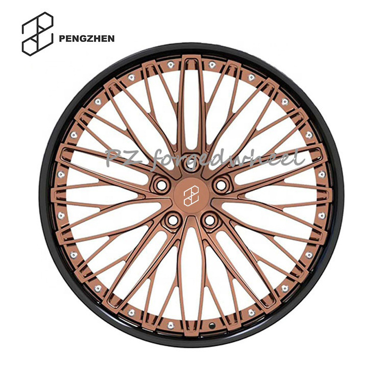 Pengzhen 2-Pieces Style Rose Gold Brushed 18 19 20 21 22 Inch 5x112 Forged Car Wheels Rims For Audi BMW