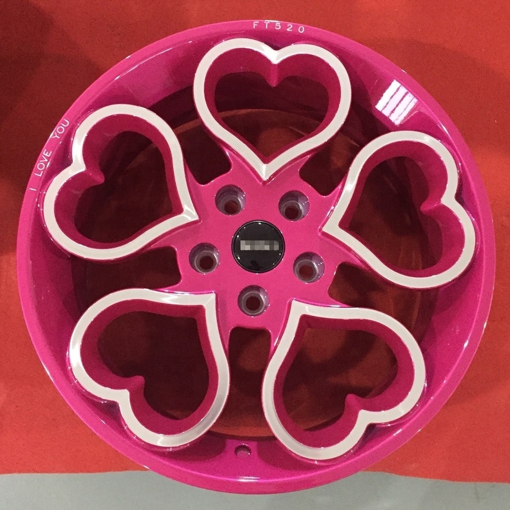 Pengzhen custom 4x100 pink car rims with hearts shape alloy wheels 16 inch 4 hole for smart four two