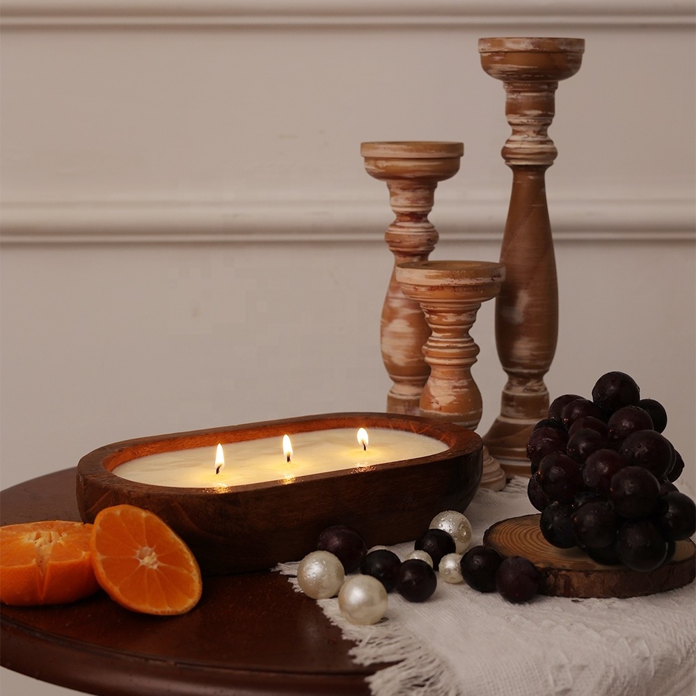 Wooden Dough Bowls Wholesale- Farmhouse Brown Rustic Wooden Dough Bowls Wooden Dough Bowl for Candle