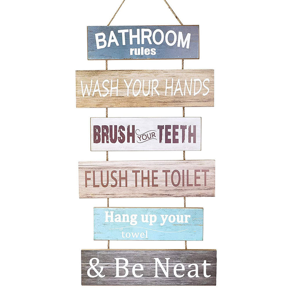 Rustic Wall Hanging Sign Wooden Bathroom Rules Sign Decor Wall Art Sign for Your Toilet