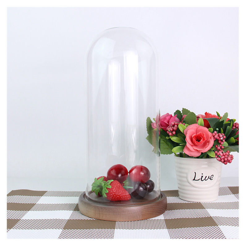 Base Plate Eco Glass Dome with Wooden Friendly by for Home Exim Glass Cloche Display Dome Table Art Decoration Dome Shape Flower