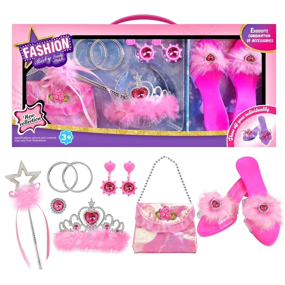 Girl fashion pretend play jewelry toy plastic princess dress up crown shoes beauty set toys