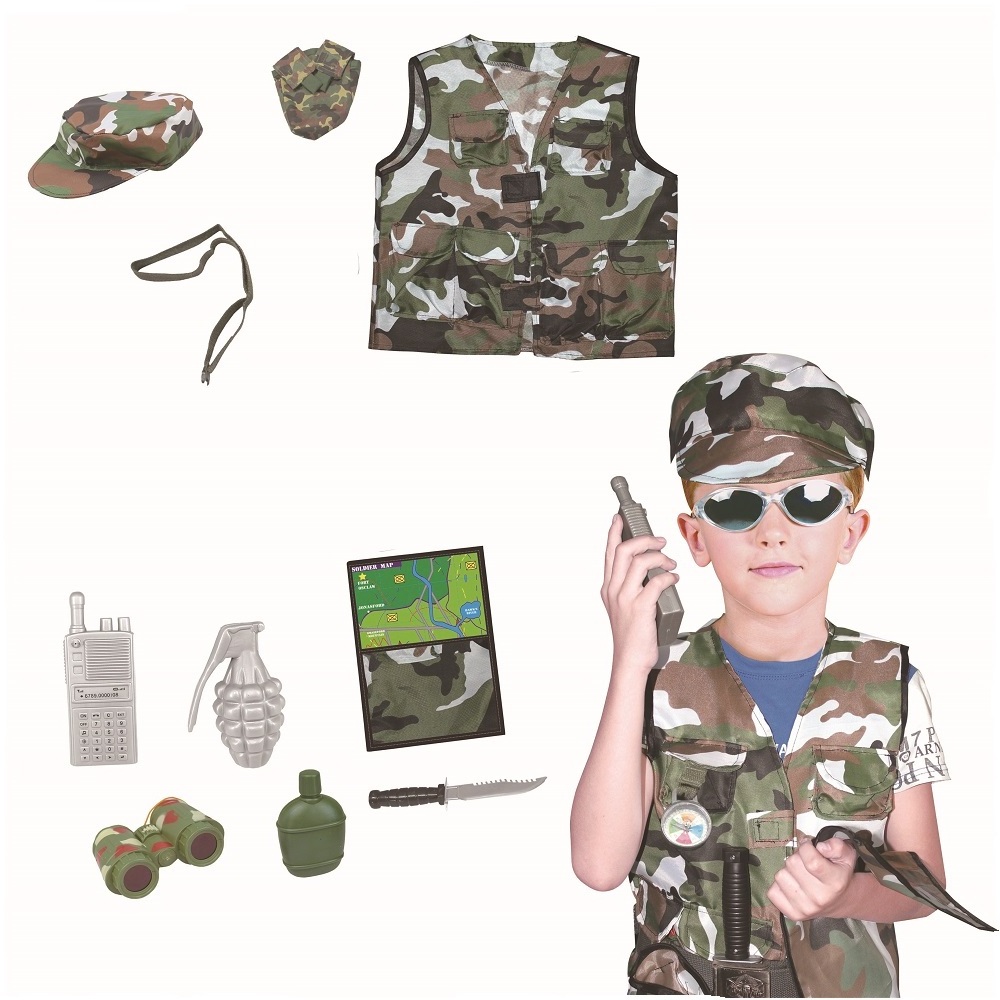 Kids Pretend Play Army Toy Dress Up Costumes Little Soldier Cosplay Costume Military Toy For Boys Role Playing