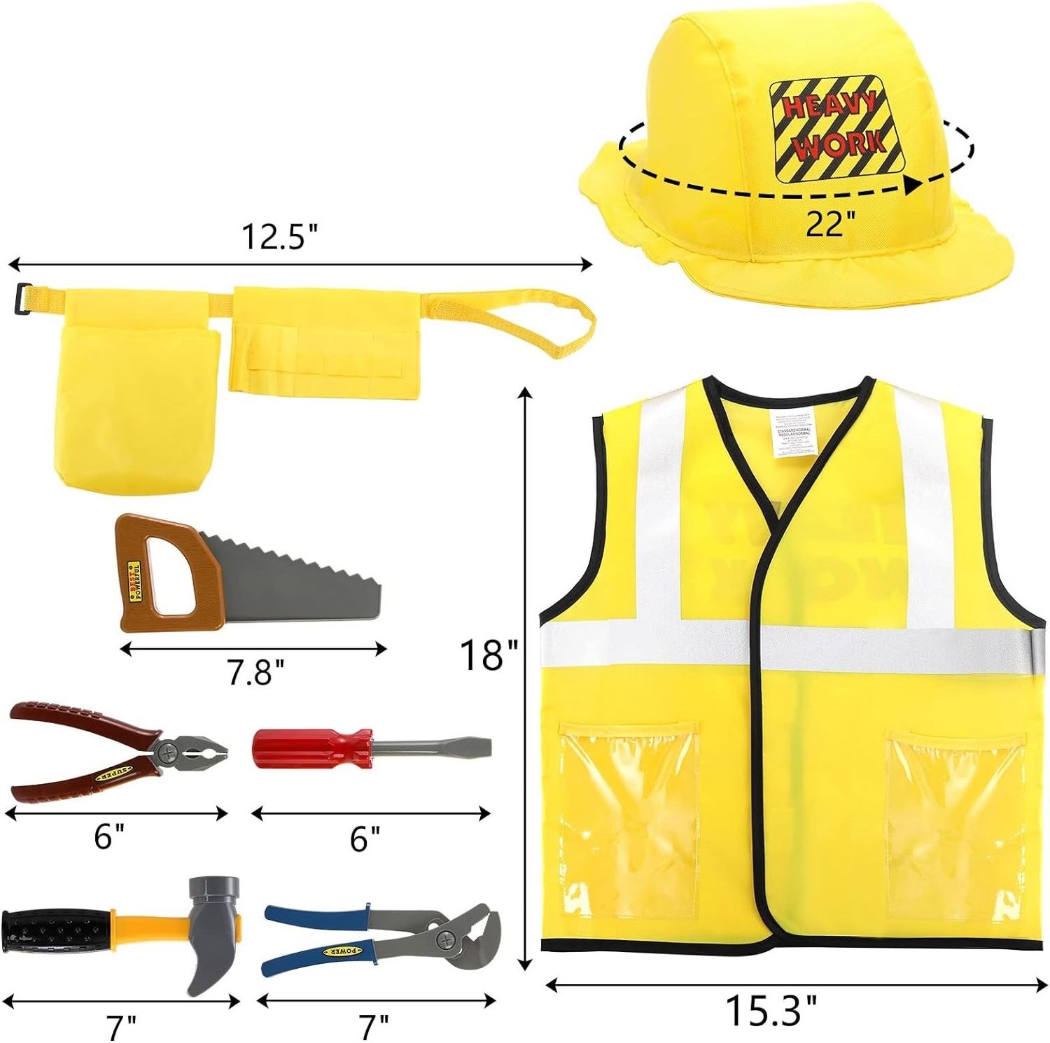 Construction worker children role play costume with mechanical tools set Pretend play kids play tool set