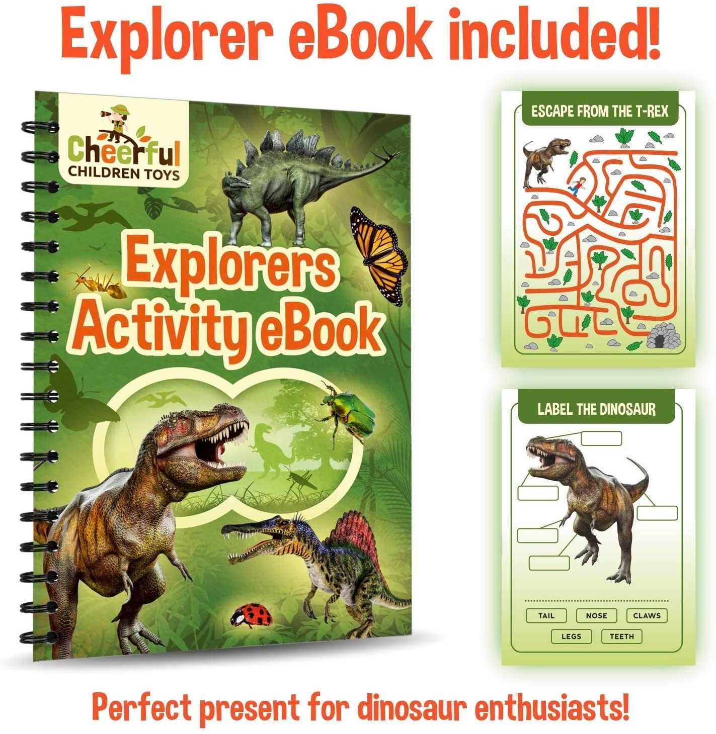 Cheerful kids explorer costume kit safari vest and hat, dinosaur and bug educational handbooks for outdoor adventures role play