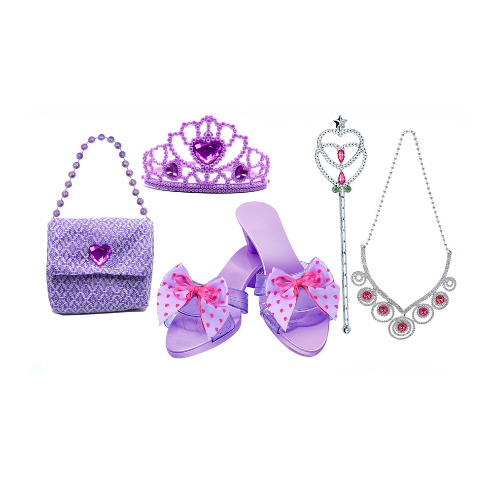 Girl fashion pretend play jewelry toy plastic princess dress up crown shoes beauty set toys