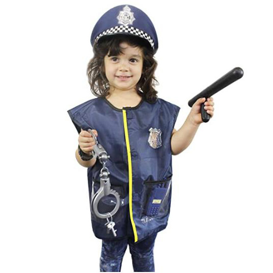 Customized performance halloween costume kid pretend dress up role play set police officer uniform costume with button battery