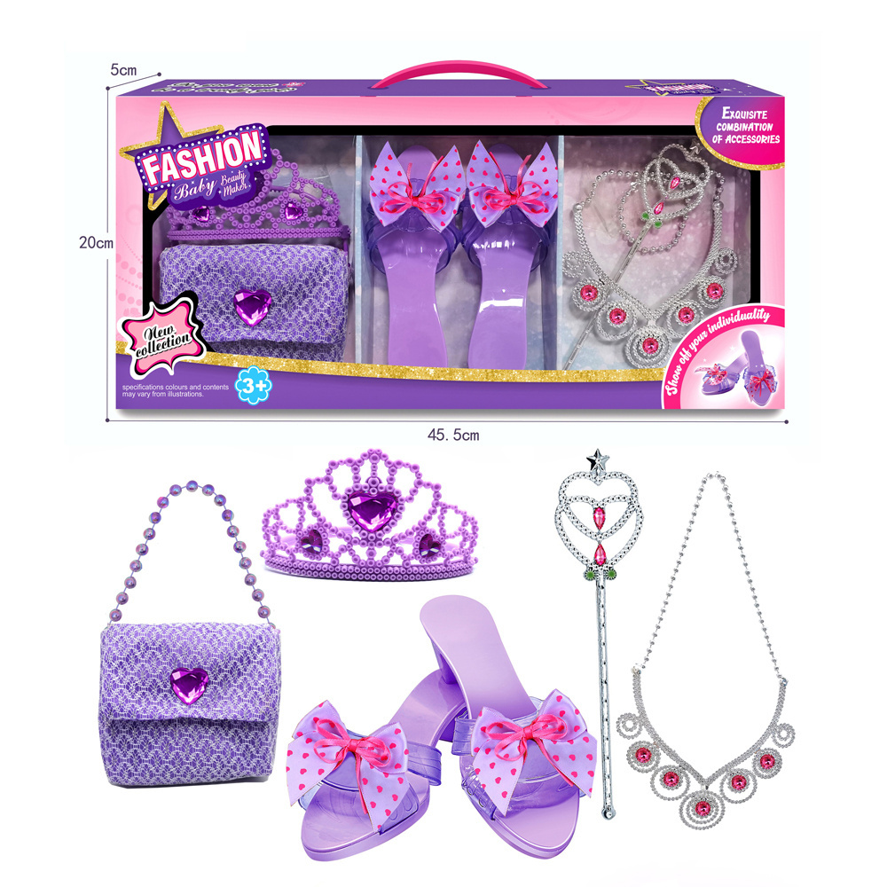 Girl fashion pretend play jewelry toy plastic princess dress up crown shoes beauty set toys