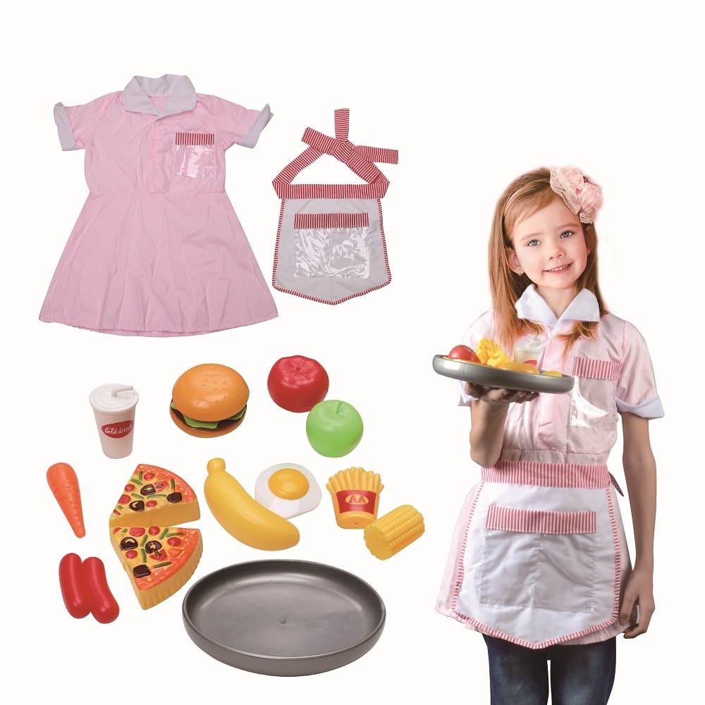 Children chef Dress Up Outfit Halloween Cosplay Career Costume Pretend Play Diner Waitress Costume Set For Girls