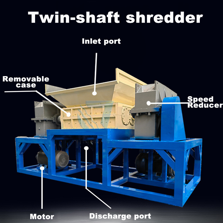 Double Two Shaft Shredder For Recycling Metal Scraps Tires Waste Plastic Wood