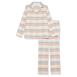 Essentials Women's Flannel Long-Sleeve Button Front Shirt and Pant Pajama Set Custom Digital Print Sleep Wear 100% Pure Cotton