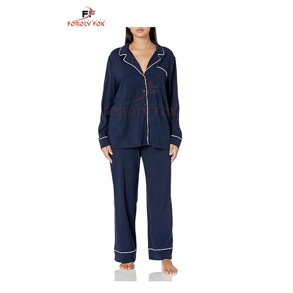 Essentials Women's Flannel Long-Sleeve Button Front Shirt and Pajama Set Custom Digital Print 100% Cotton Sleep Wear