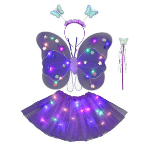 Glowing Butterfly Wings Little Girl Back Decoration Children Led Flashing Toys Wonderful Magic Wand Flower Fairy Set