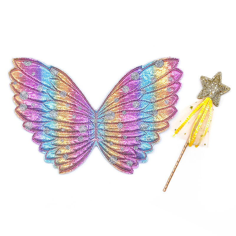 2023 Butterfly Angel Wings Princess Laser Print Skirt Star Fairy Stick Festival Costume Kids Party Dress Up