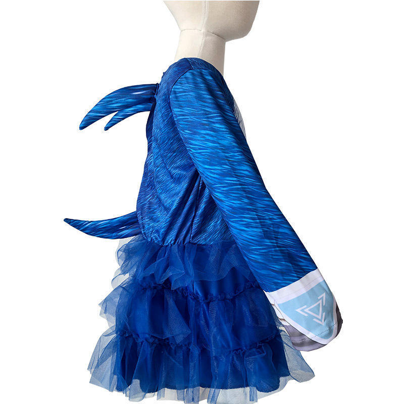 Funny Halloween Cosplay Costumes Blue Color Long Sleeve Hedgehog Tutu Dress With Hat