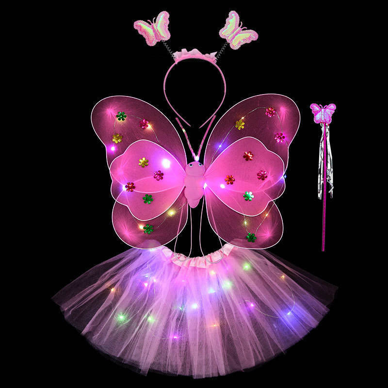 Glowing Butterfly Wings Little Girl Back Decoration Children Led Flashing Toys Wonderful Magic Wand Flower Fairy Set