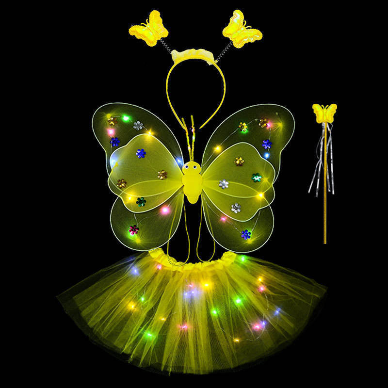 Glowing Butterfly Wings Little Girl Back Decoration Children Led Flashing Toys Wonderful Magic Wand Flower Fairy Set