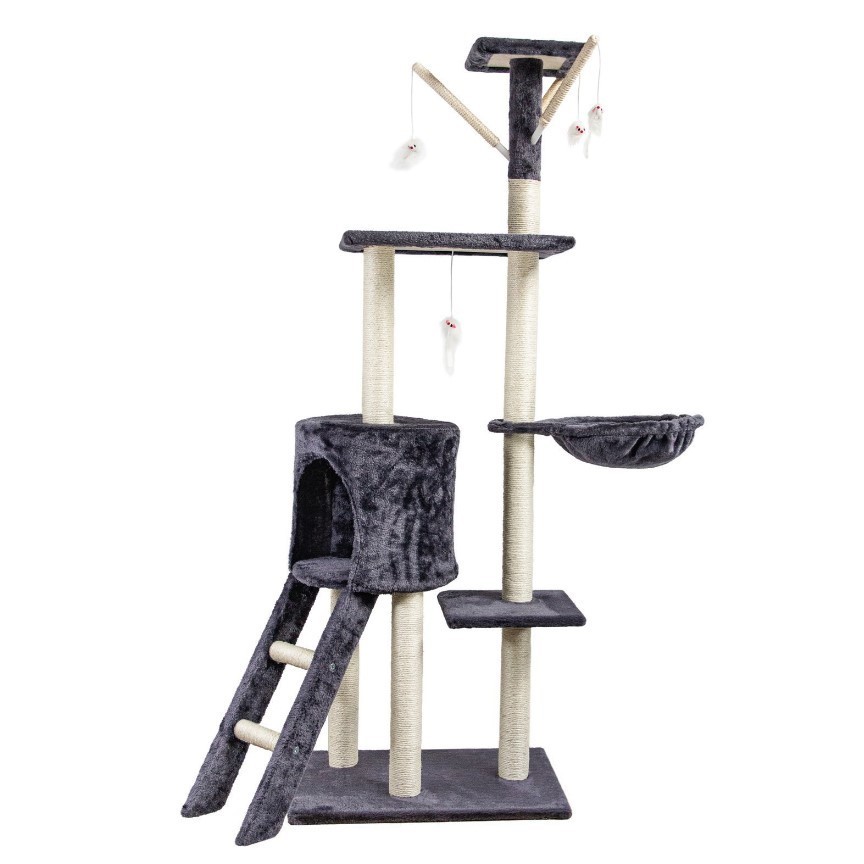 Factory directly top selling 140cm Cat Climbing Tower for Indoor Cats with Cat Scratching Post, Hammock and Ladder (light Grey )