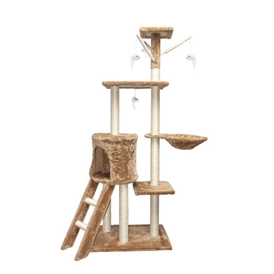 Factory directly top selling 140cm Cat Climbing Tower for Indoor Cats with Cat Scratching Post, Hammock and Ladder (light Grey )