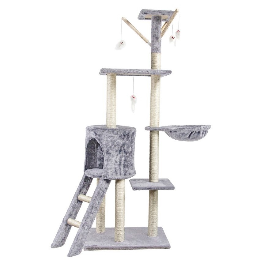 Factory directly top selling 140cm Cat Climbing Tower for Indoor Cats with Cat Scratching Post, Hammock and Ladder (light Grey )