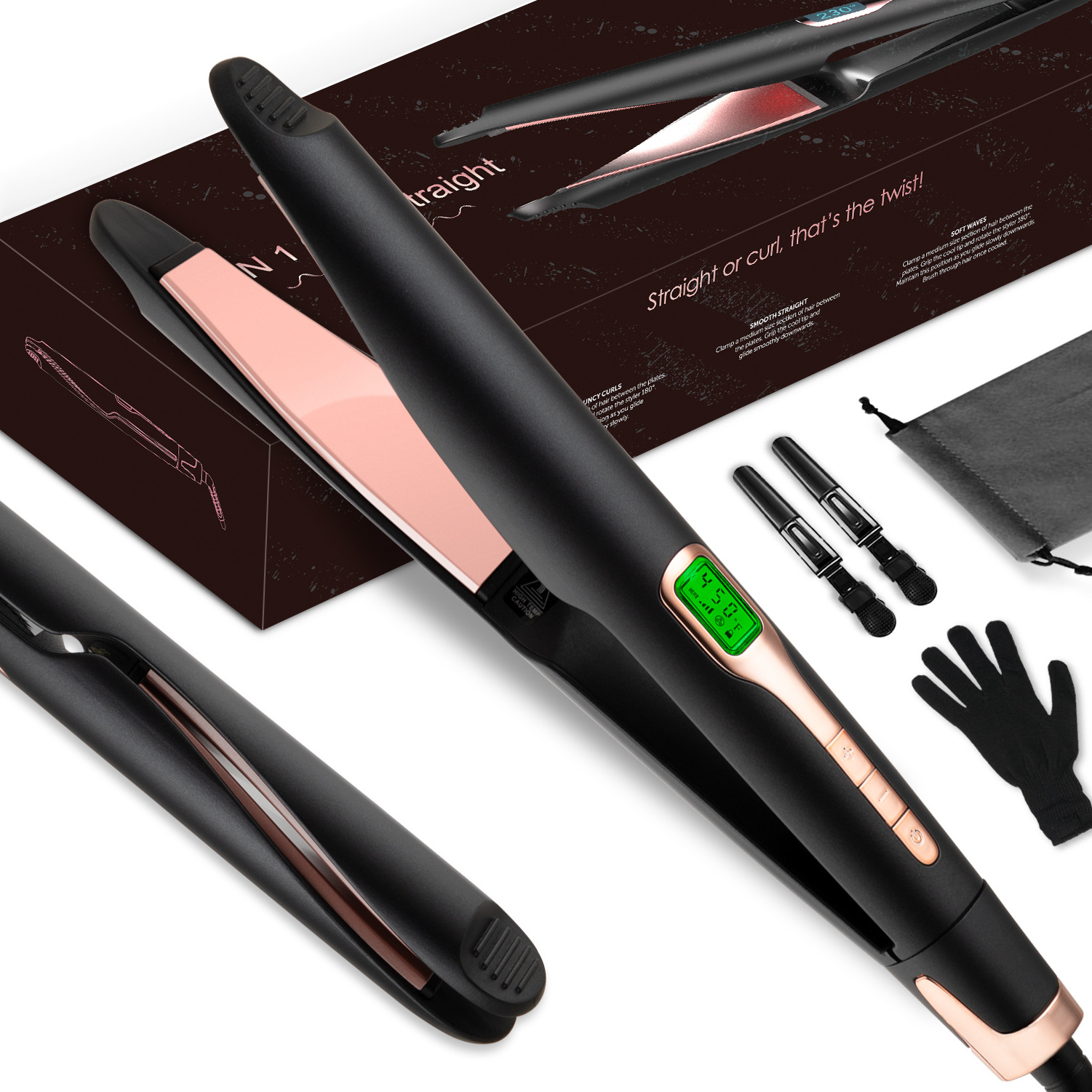 Private Label Original Twist Plate Tourmaline Ceramic Twisted Plates Hair Curler Flat Iron 2 in 1 Hair Straightener