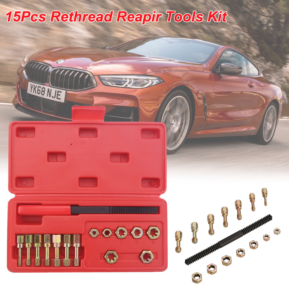 15-Piece Metric Thread Restorer Set 7 Metric Rethread Repair Tool Kit