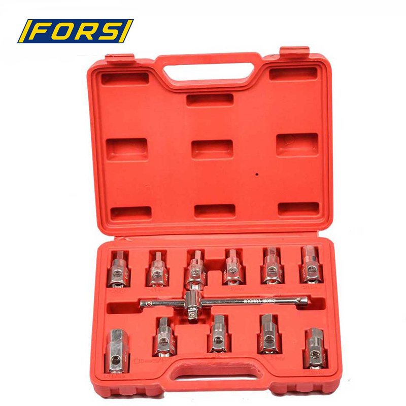 Auto Tools 12PC Oil Drain Sump Plug Key Socket Set Gearbox Removal Wrench